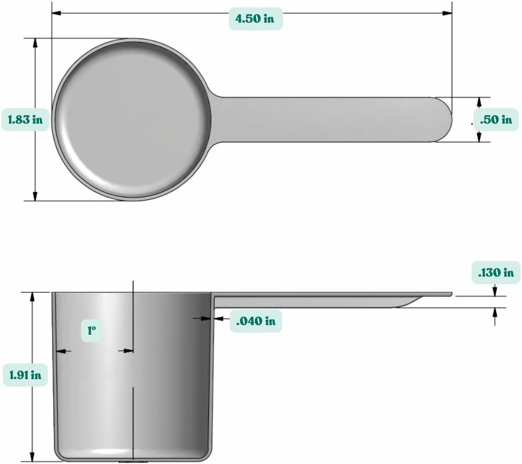 70 mL (2.37 Oz. | 4.73 Tablespoon) Long Handle Scoop for Measuring Coffee, Pet Food, Grains, Protein, Spices and Other Dry Goods (Pack of 5)