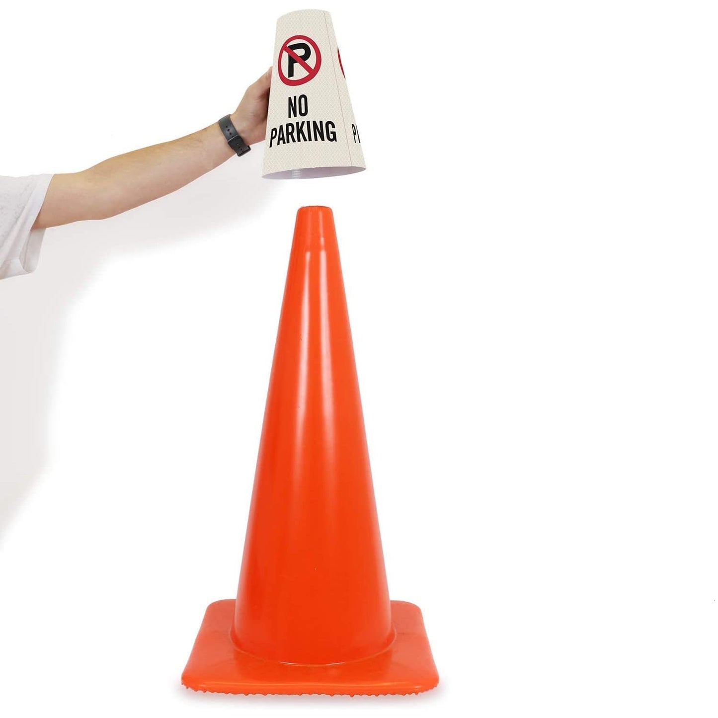 SmartSign 6-Pack "No Parking" Reflective Cone Message Sleeve Collar with Symbol, 360-Degree Visibility, Non-Adhesive Vinyl Signs for Traffic Safety Cones, 3-Side Print [Cone Not Included]