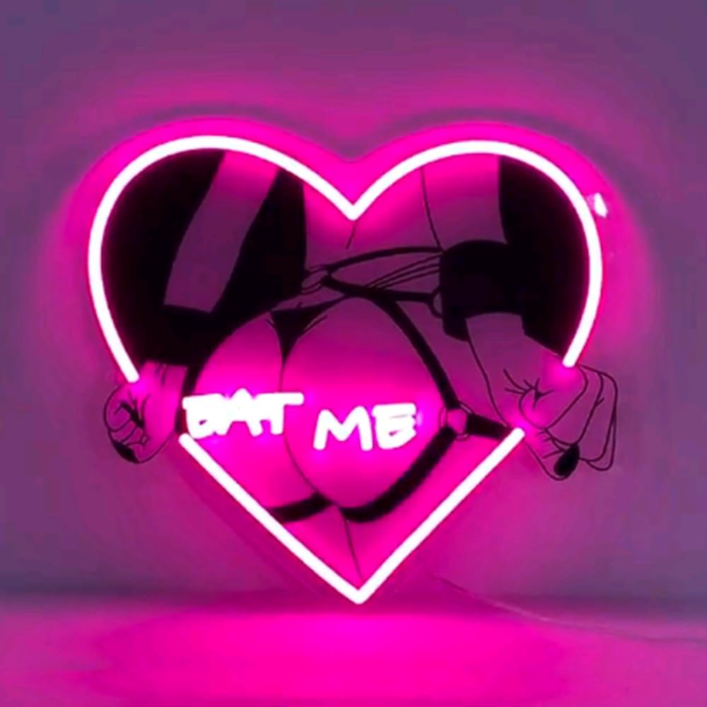Anime Girl Eat Me Neon Sign, Girl Bedroom Wall Neon Light, Led Neon Signs for Gaming Room, Body UV Printed Signs USB Size:H11 x W14 inches