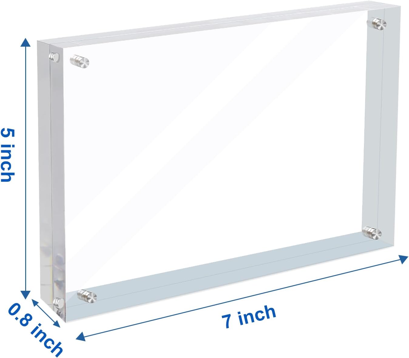 5x7 Acrylic Magnetic Picture Frame, 20 mm Thick Clear Double Sided Freestanding Photo Frame, Transparent Frameless Floating Frames with Magnets Corners