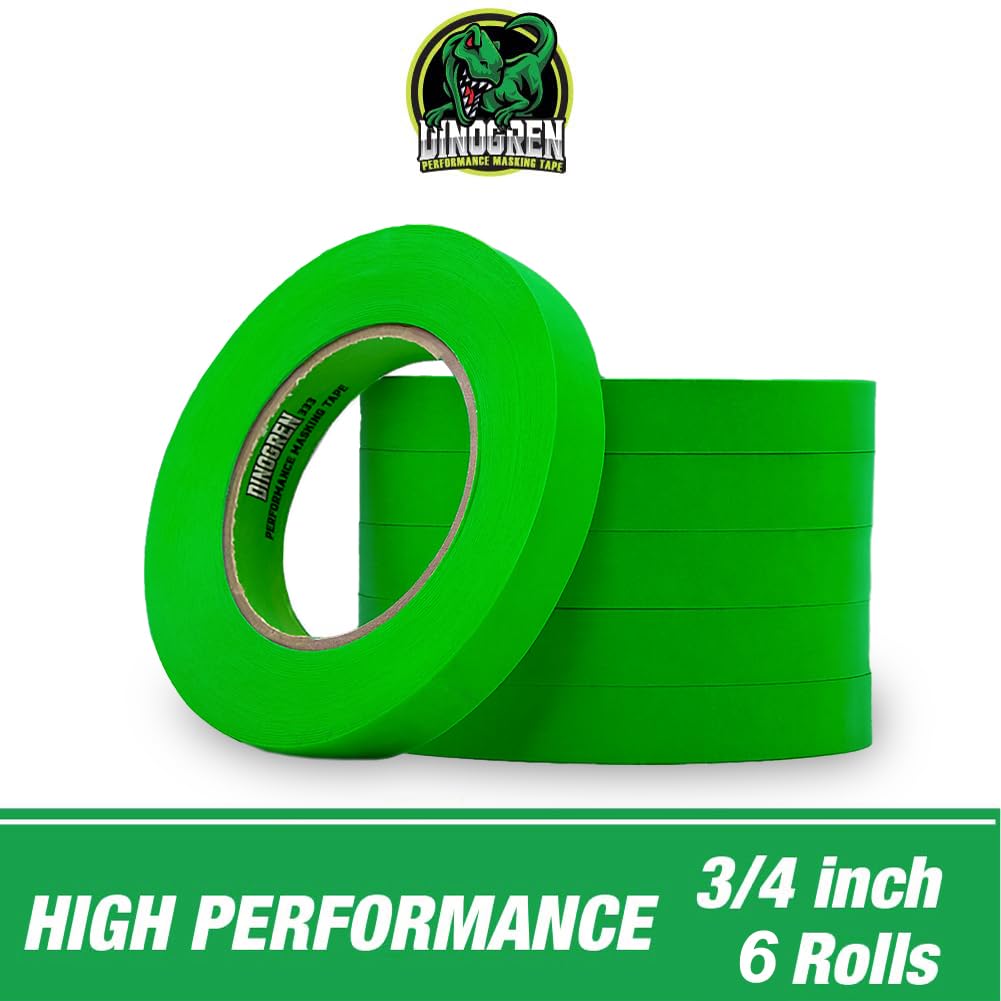 LAUCO DINOGREN High Performance Masking Tape for Car Paint, Heat & Water Resistant, Multi-Purpose Green (0.75 in (6 Rolls))