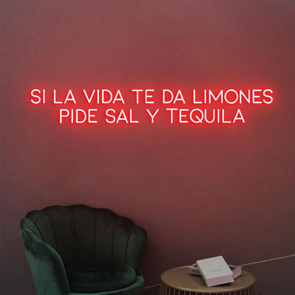 Custom Neon Sign Si La Vida Te Da Limones Pide Sal Y Tequila, Tequila Snack Bar Neon Light, Tequila Bar Led Light, Tequila Spanish Size:W30 x H5inches