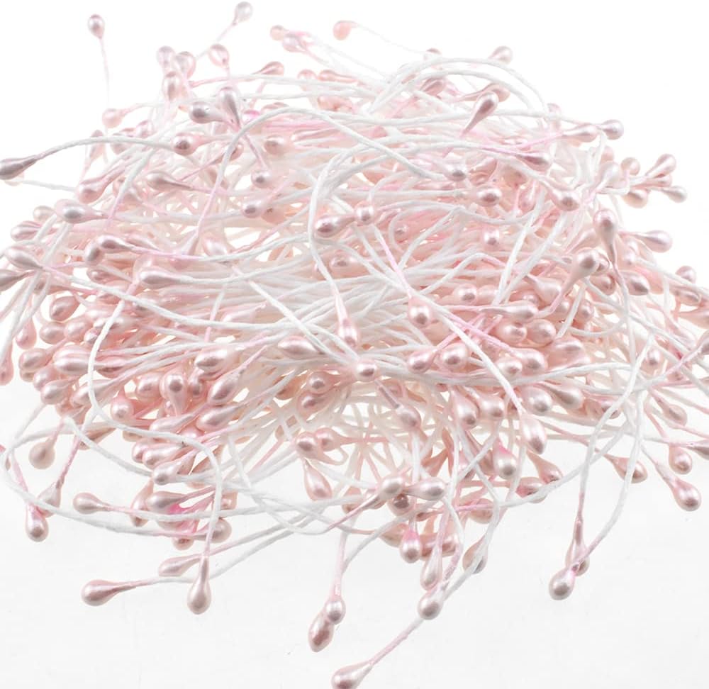 HAHIYO 700Pcs 3mm Light Pink Pearl Double Head Flower Stamen Pistil Hand-Made Artificial Flower Pistil para Flore Pearlized Floral Stamen Flower Pollen Stamen for Flower Making Scrapbook Decoration