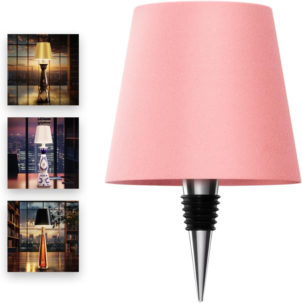 Wireless LED Lamp for Any Type of Bottle - Indoor & Outdoor - 100% Waterproof - Adjustable Brightness and Light Temperature 3000-6000K - Rechargeable (Pink)