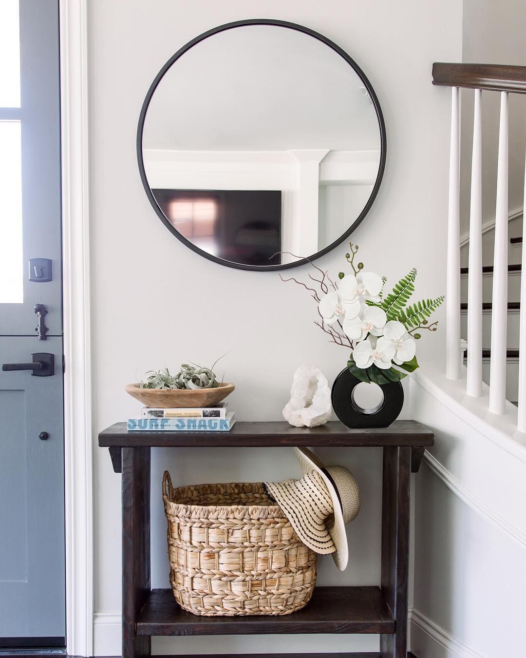 Briful Orchid Fake Flowers 16.1'' White Artificial Orchid Silk Flowers in Black Pot Faux Orchid Arrangement for Home Office Desk Modern Decoration