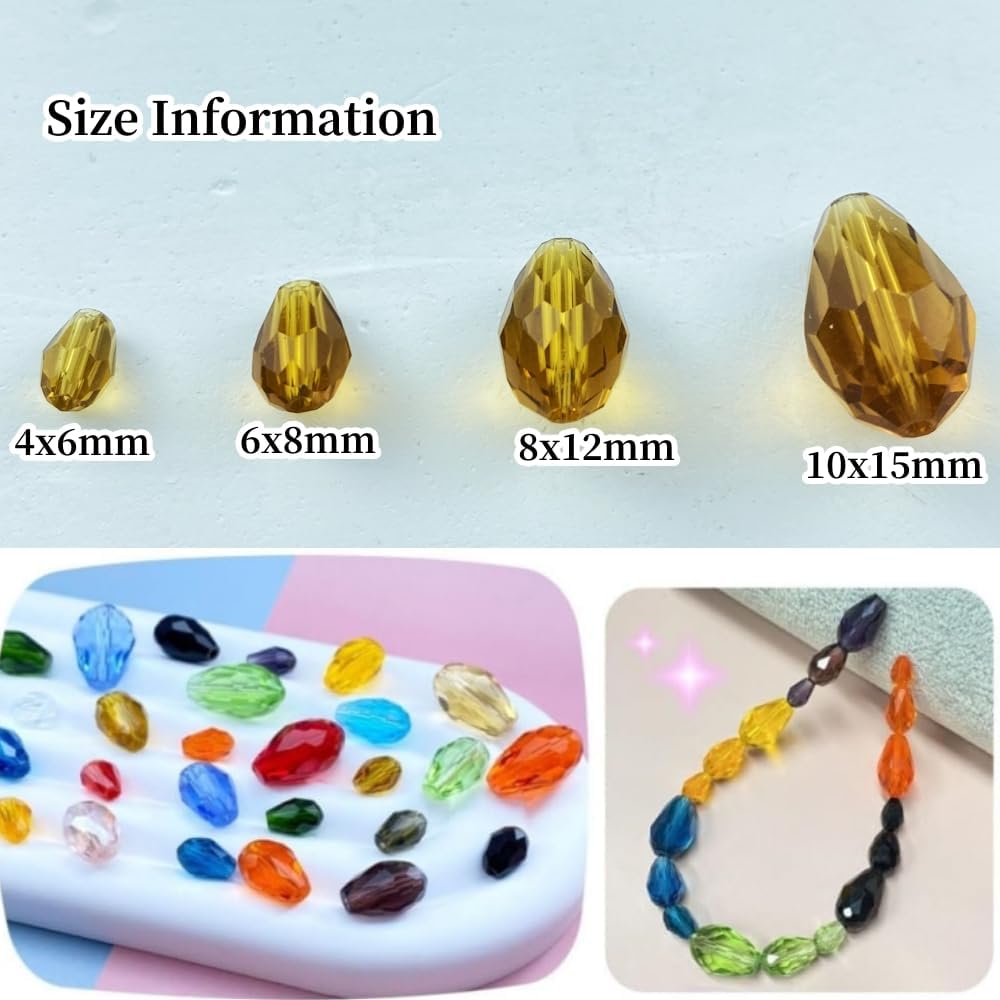 50pcs 10x15mm Teardrop Crystal Glass Beads Vertical Hole Faceted Glass Teardrop Spacer Beads for Bracelets Necklace Earring DIY Jewelry Making Craft(Amber)
