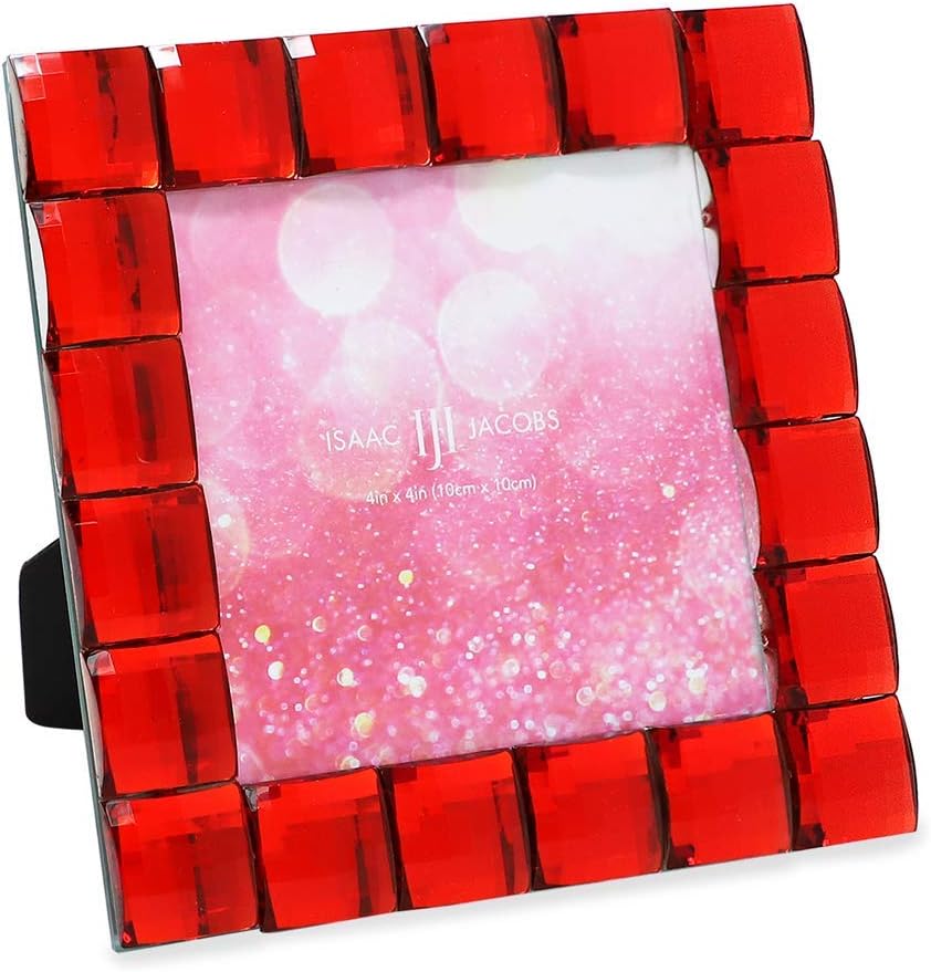Isaac Jacobs Decorative Sparkling Red Jewel Picture Frame, Photo Display & Home Décor (4x4, Red)