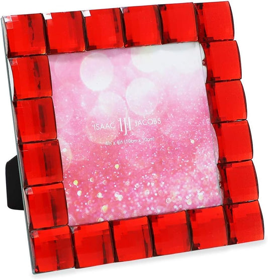 Isaac Jacobs Decorative Sparkling Red Jewel Picture Frame, Photo Display & Home Décor (4x4, Red)