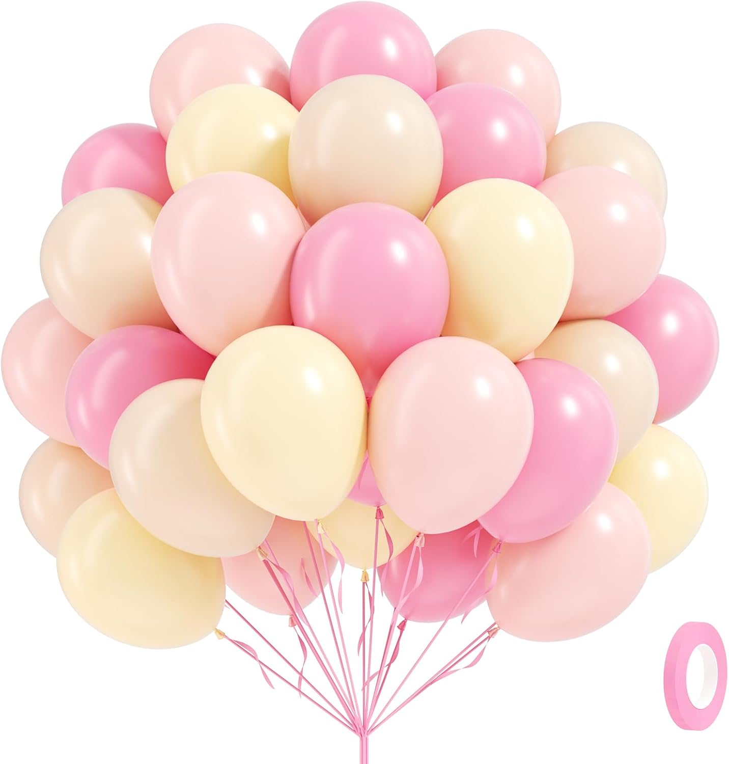 60pcs Pink and Yellow Balloons 12inch, with Sand White Latex Balloons for Anniversary Wedding Baby Shower Birthday Party Decorations