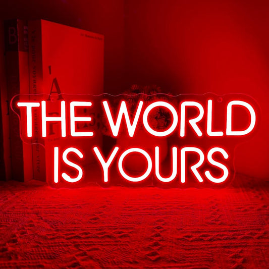 The World is Yours Neon Sign,Red Dimmable LED Light Signs for Wall Art Decor,Backdrop for Cinema Bedroom Club Party Man Cave,Gift for Boys Teen Men USB Powered（14.2"*5.5"）