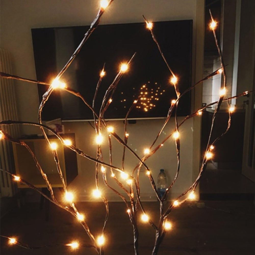 3 Pack Warm White Lighted Branches 60 LED Twig Lights Lighted Plants Artificial Twinkle Willow Branch Lamp Home Fairy Light Up Branch for Vases Holiday Party Indoor Decor Battery Operated para Casa