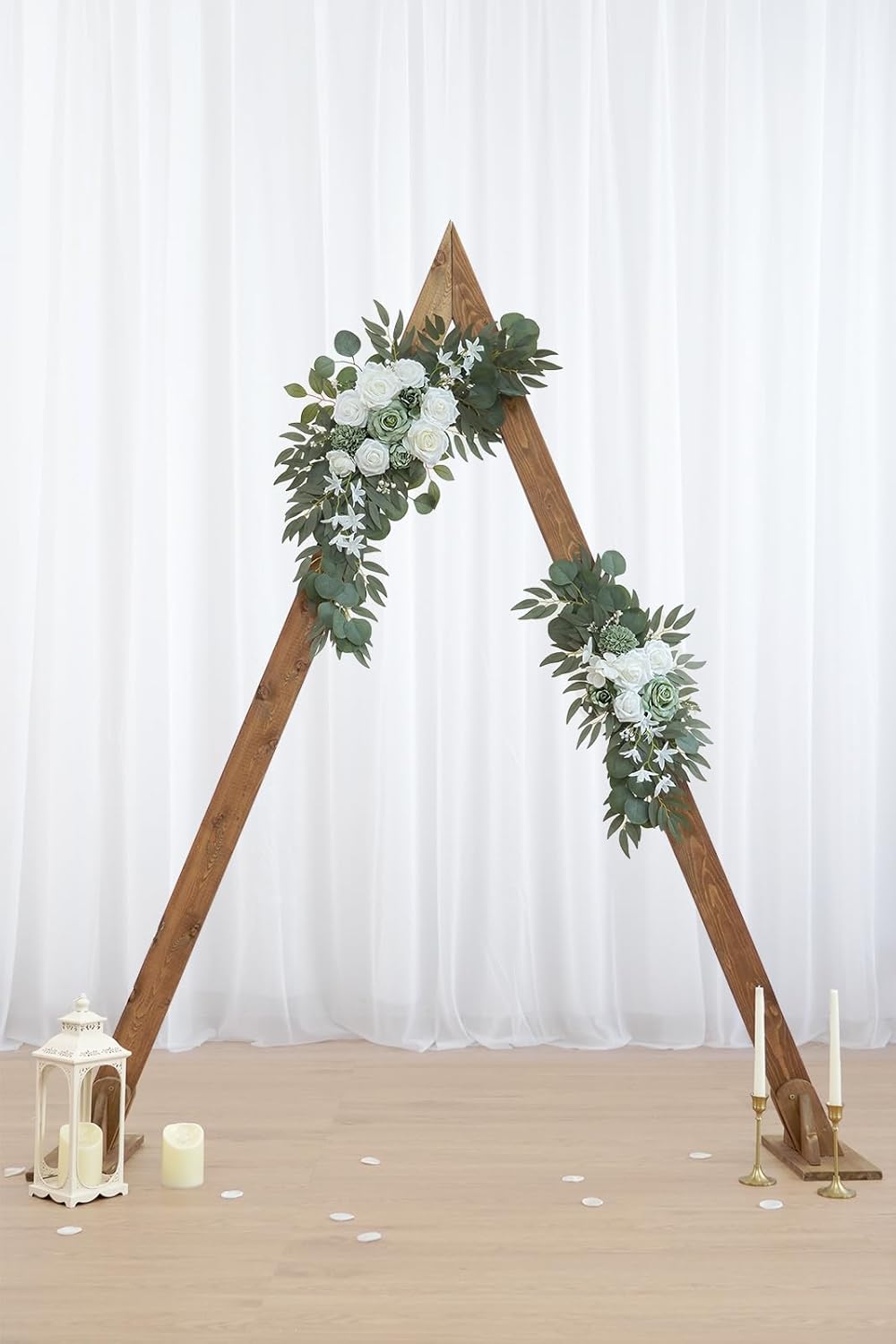 2-Pack Sage Green & White Wedding Flower Swag Set, Large: 35.43"L x 14.56"W, Small: 24.80"L x 12.99"W, Artificial Flowers for Wedding Arch, Ceremony, Table Centerpieces, Wall Hanging