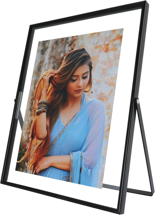Black Floating Frame, 8"x10", Vertical, For Picture 7x9, 6x8, 5x7, Tabletop Shelf Photo Frame, For Father or Mother, Classy For Birthday or Wedding, Home or Office Décor