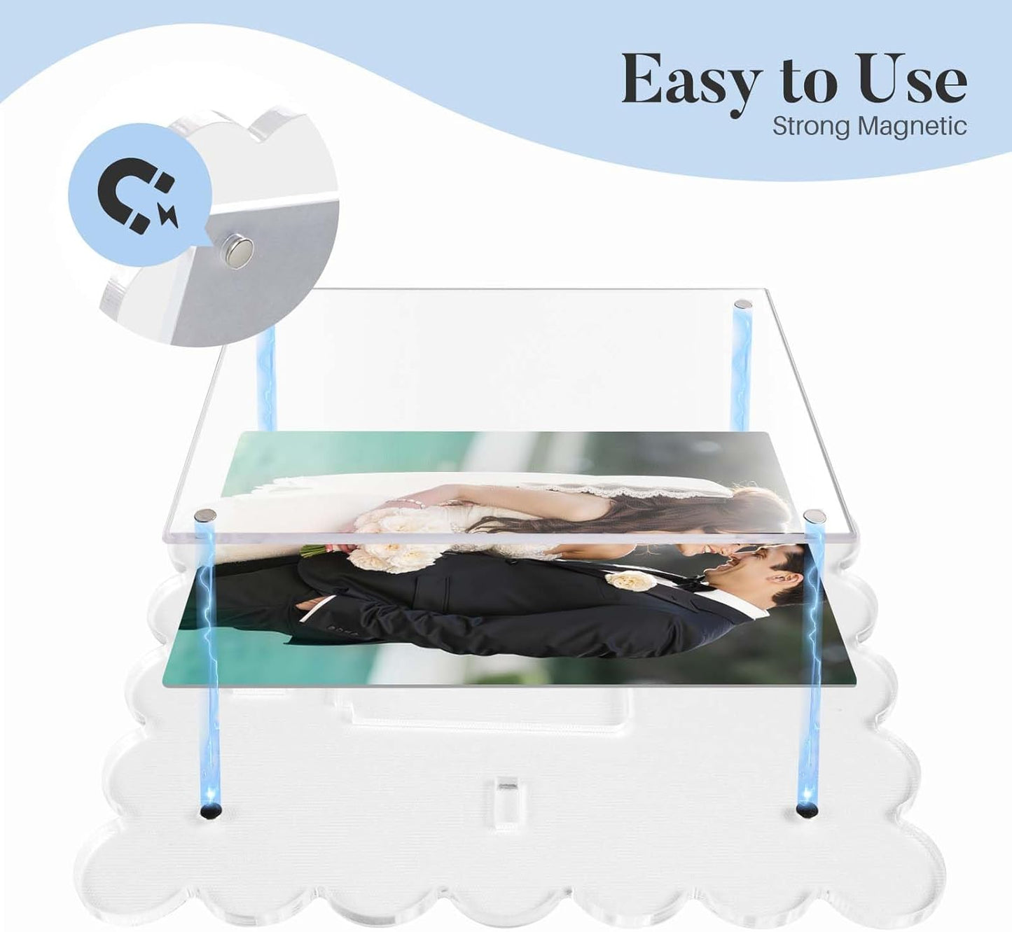 Cuspin 2 Pack 4x6 Acrylic Frame, Scalloped Picture Frame Clear Magnetic Acrylic Photo Frames with Dual Kickstand Holes for Vertical and Horizontal Display