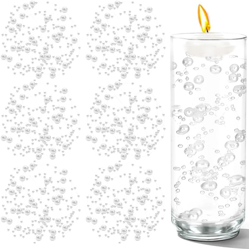 50 PCS Artificial Floating Beads for Centerpieces Vases, White 8+3mm String Beads for Wedding Party Faux Pearl String for Decorating, String Pearls for Crafts Vase Filler