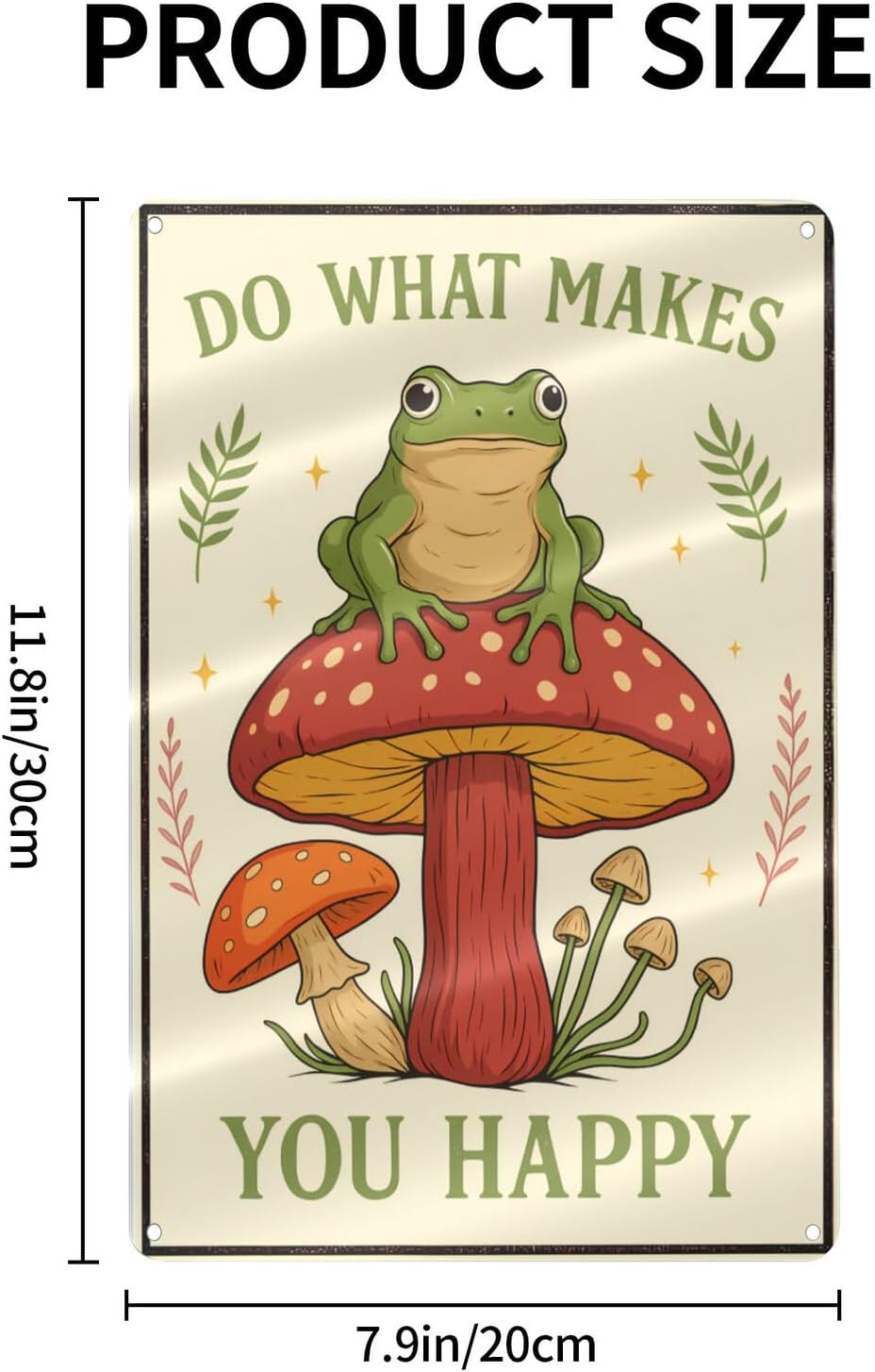 Funny Frog on Mushroom Metal Sign - Cute Cottagecore Forest Wall Decor for Bathroom, Kitchen, Bedroom or Patio - Whimsical 12" x 8" Tin Sign