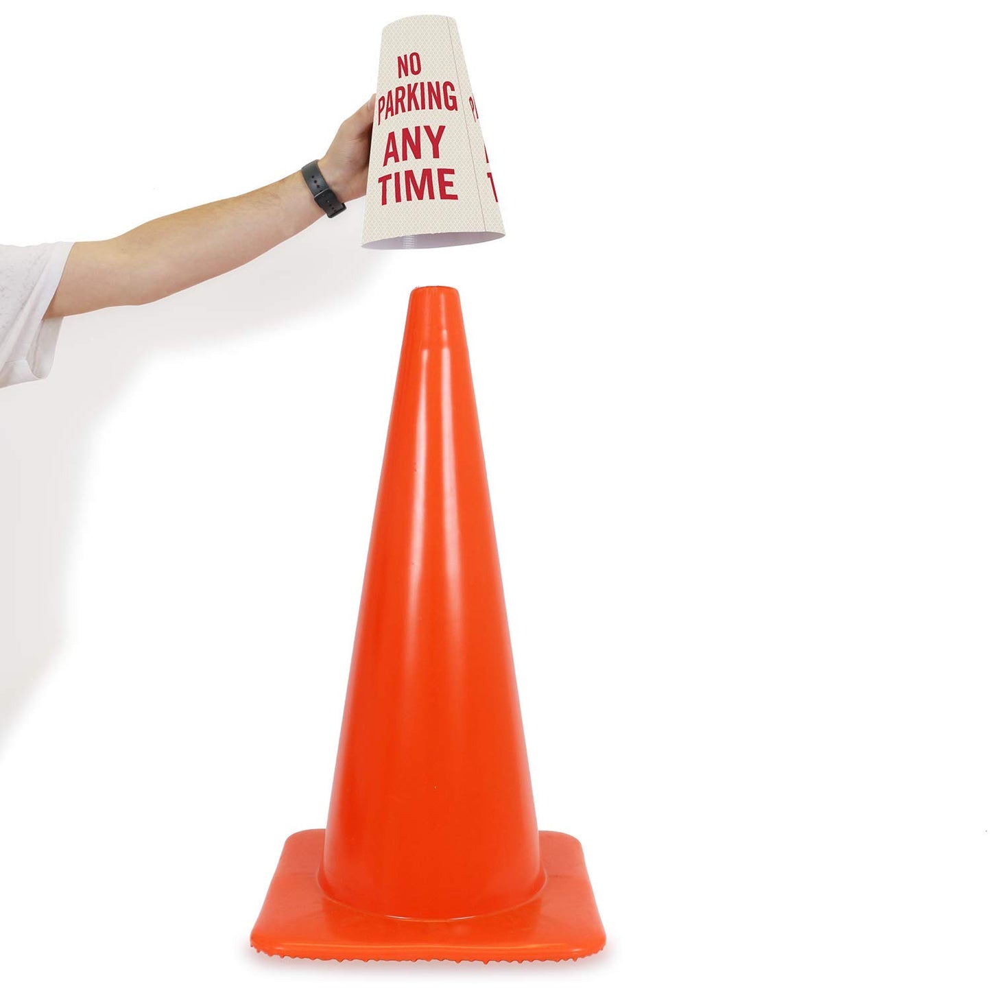 SmartSign “No Parking Any Time” Bright Reflective Cone Message Sleeve, [Cone Not Included]