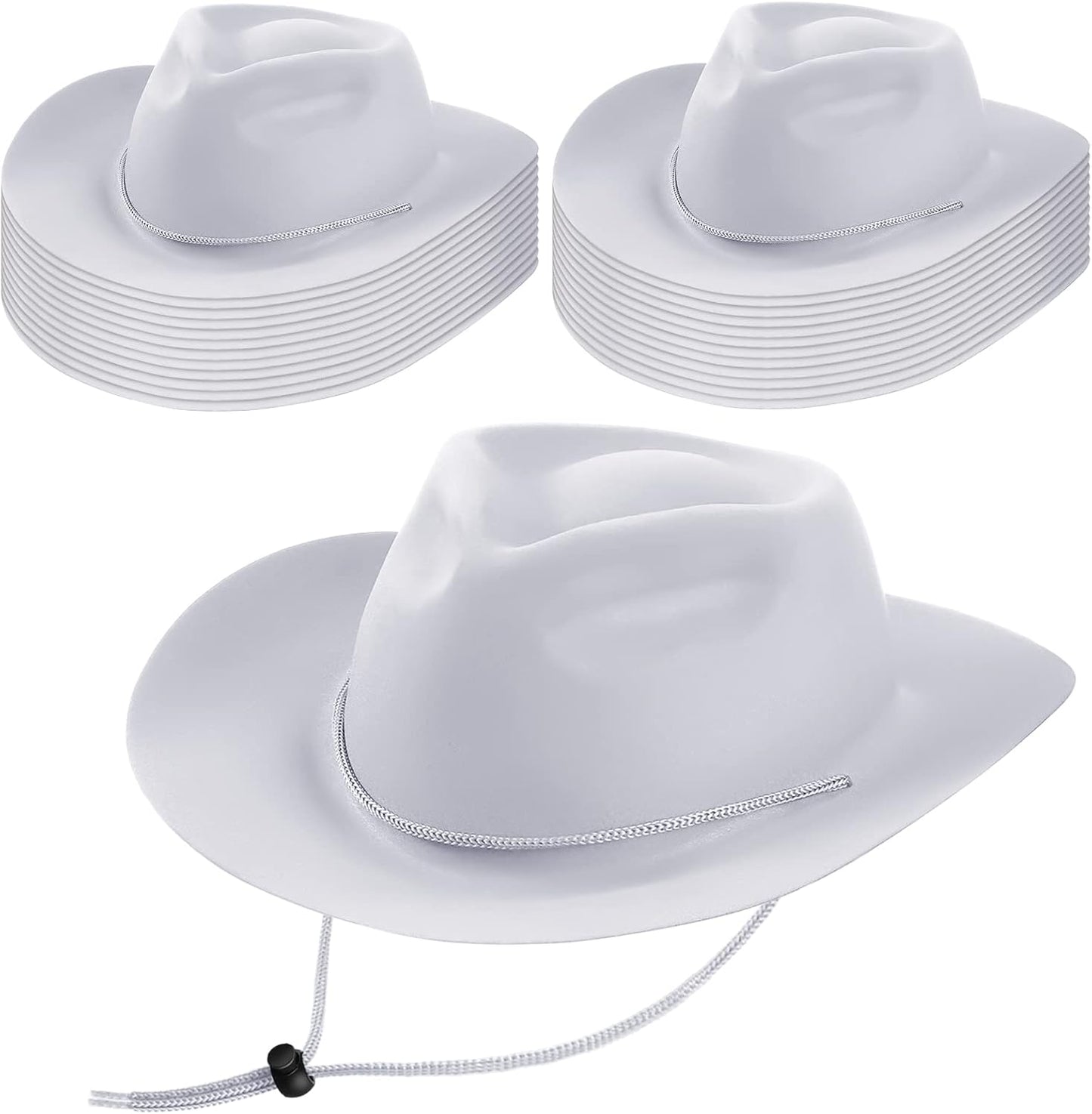 Mepase 24 Pieces Disposable Plastic Western Cowboy Hat Set Felt Wide Brimmed Cowgirl Hats for Men Women Costume Party(White)