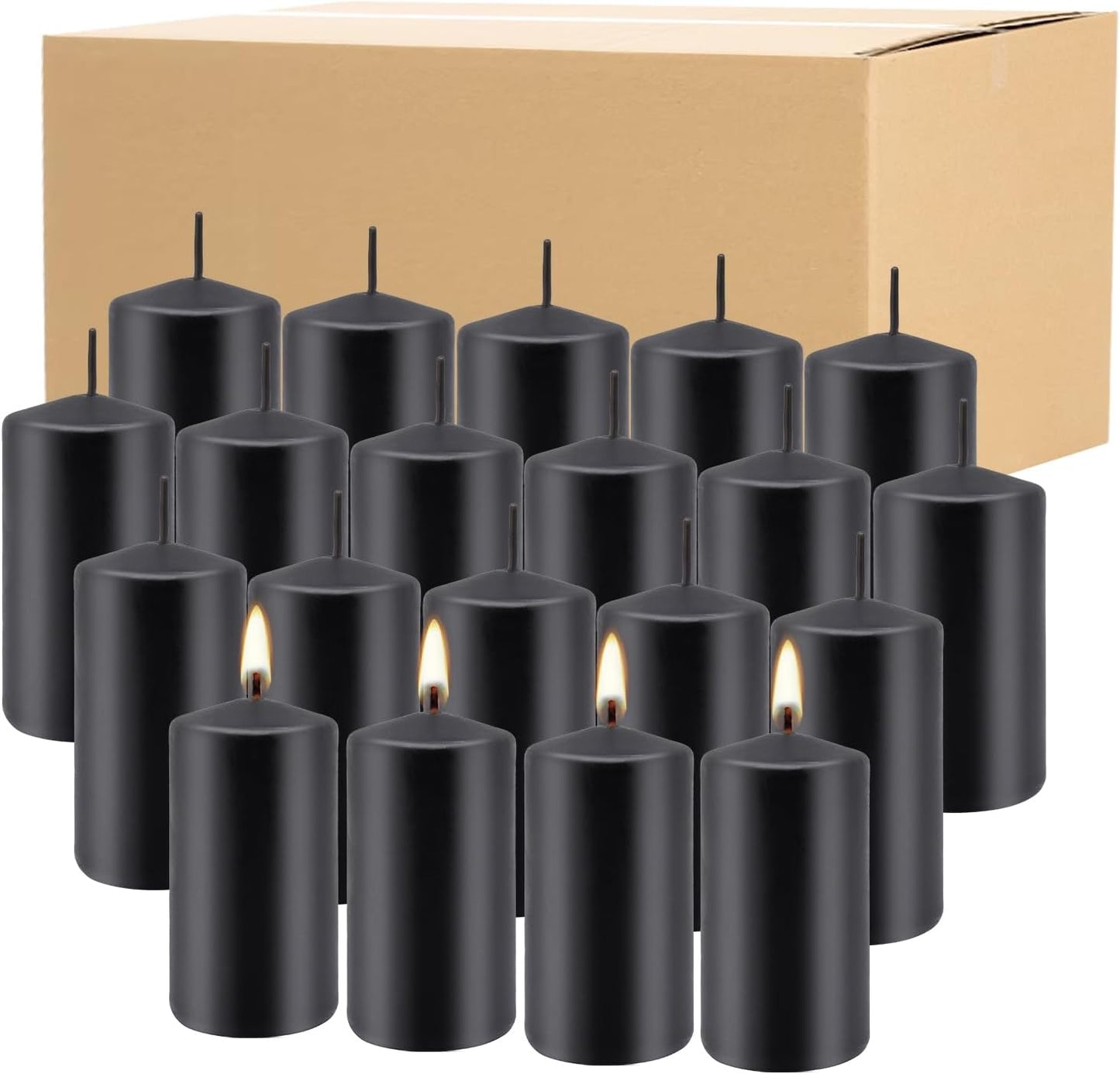 Set of 20 | 2X 4 inch Tall Pillar Candles, Soy Wax. Perfect for Candlelight Dinner, Home Decoration, Party, Wedding.(Black)