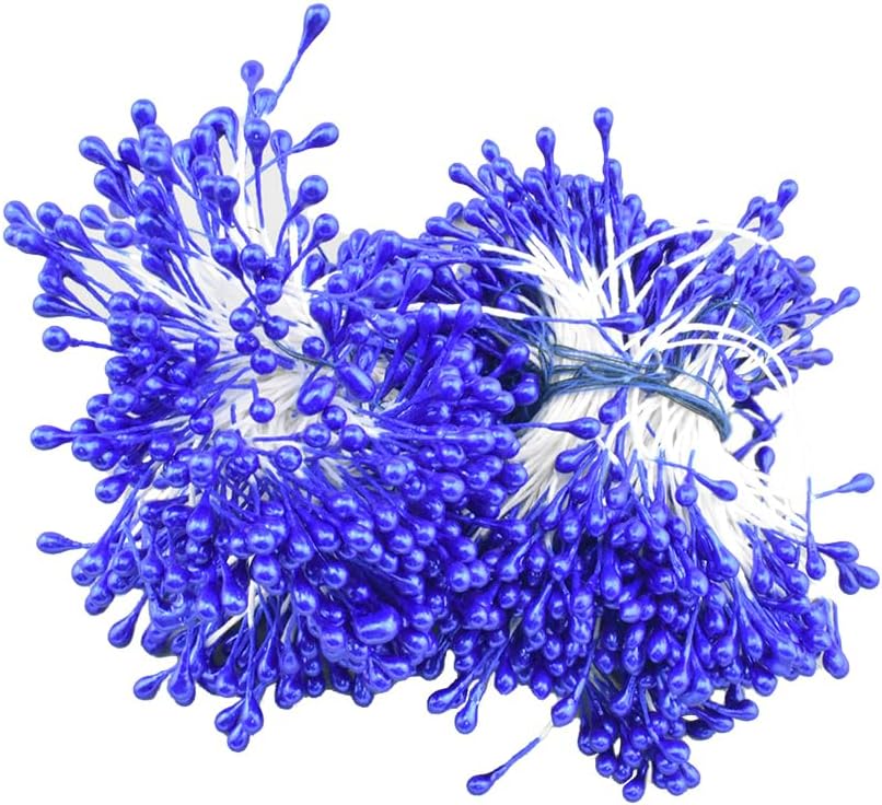 HAHIYO 700Pcs 3mm Royal Blue Pearl Double Head Flower Stamen Pistil - Handmade Artificial Pearlized Floral Pollen for Making, Scrapbook Decoration