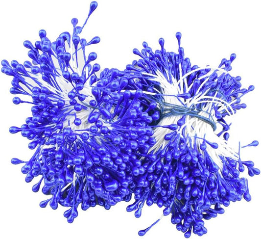 HAHIYO 700Pcs 3mm Royal Blue Pearl Double Head Flower Stamen Pistil - Handmade Artificial Pearlized Floral Pollen for Making, Scrapbook Decoration