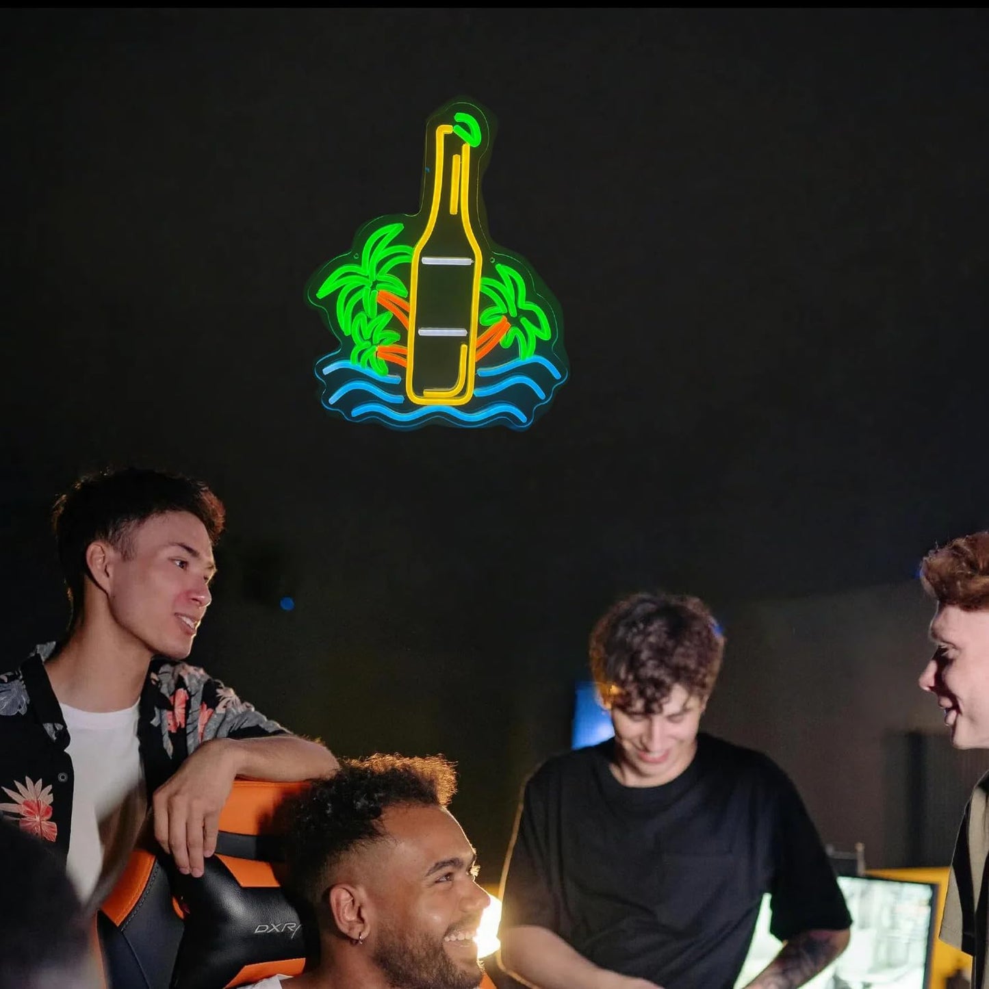 Palm Tree Beer Bottle Neon Sign Dimmable LED Neon Light for Wall Decor, Neon Light Up Signs for Man Cave Pub Store Party Club LED Lights Decor