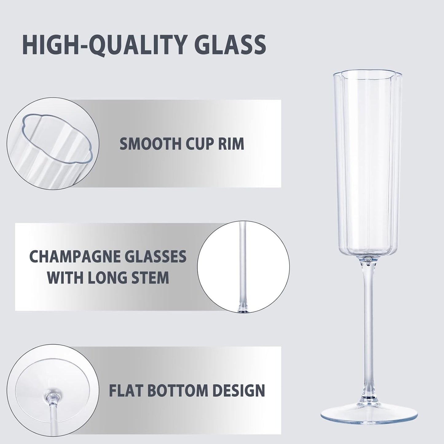 Ciaell 24 Pack Plastic Champagne Flutes - 6 Oz Flower Wavy Champagne Plastic Glasses - Heavy Duty Vintage Disposable Flutes for Party & Anniversary & Wedding