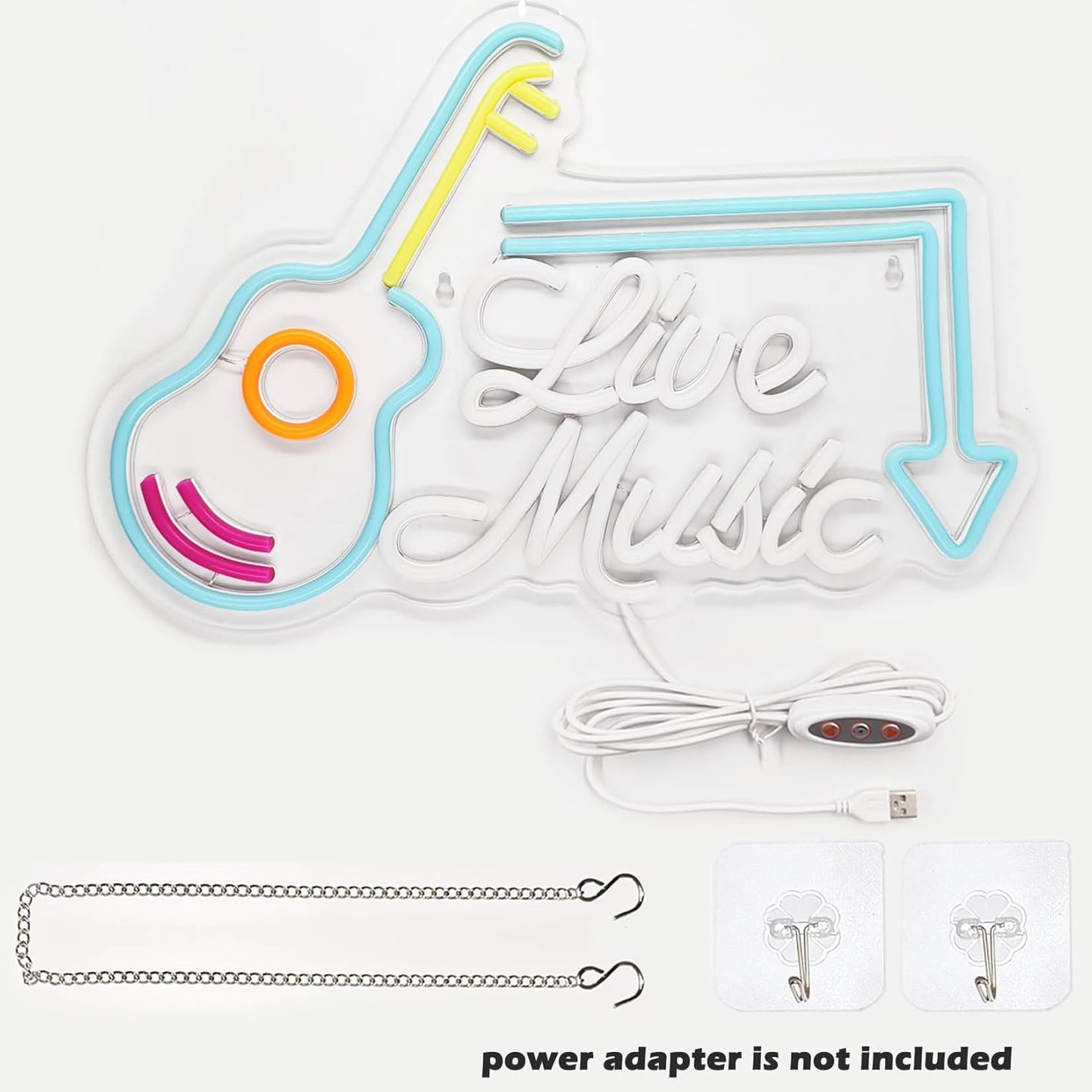 Live Music Neon Sign Led Wall Music Decor Man Cave Neon Light Up Signs Wall Art for Room Bedroom Home Bar USB Powered 15.7"x10.4"