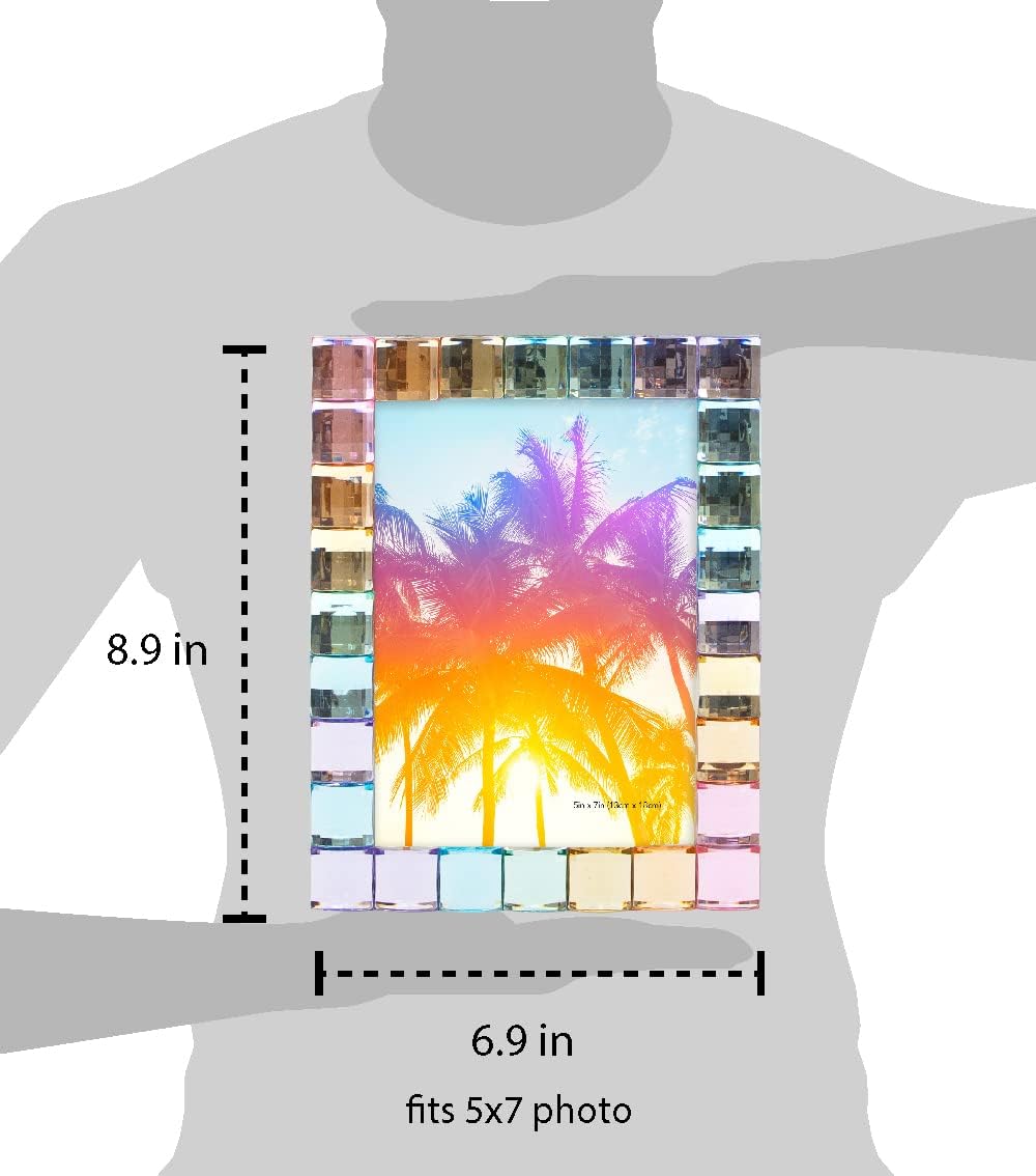 Isaac Jacobs Decorative Sparkling Jewel Picture Frame, Photo Display & Home Décor (5x7, Rainbow)