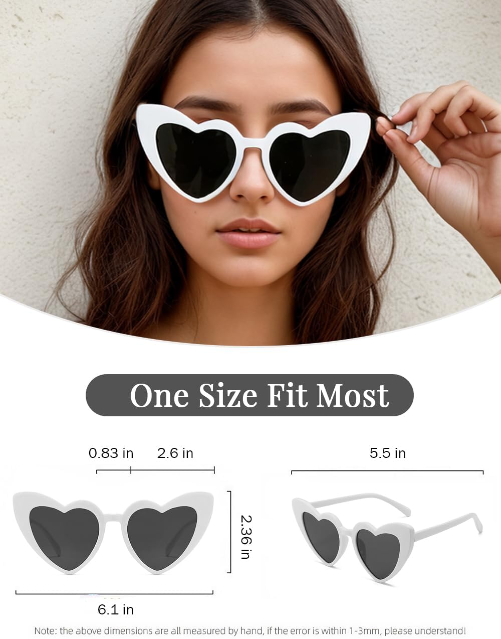 8 Pack Heart Sunglasses Vintage Cat Eye Heart Glasses Retro Bachelorette Bride Sunglasses Bulk for Women