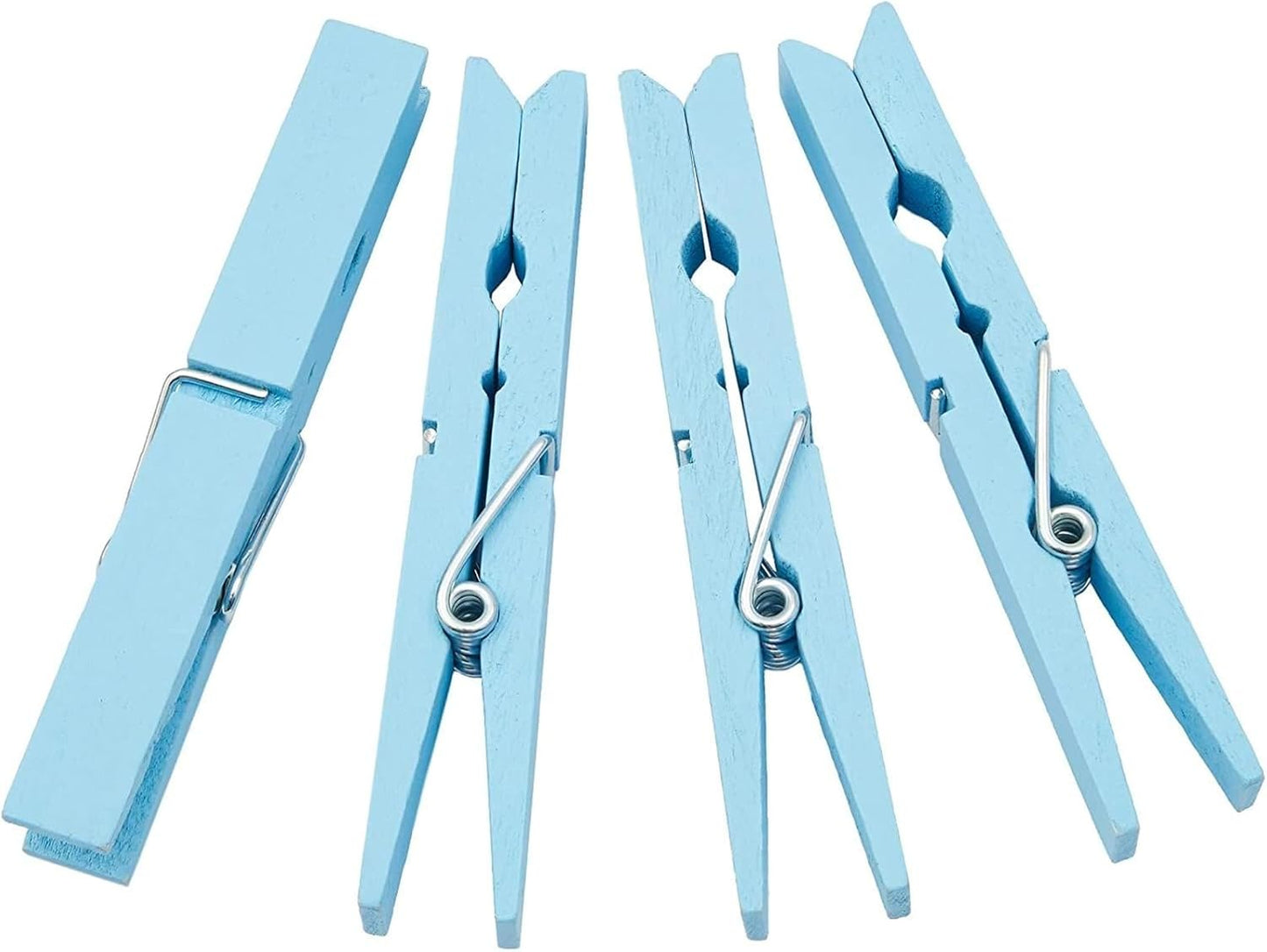 Juvale Wooden Clothes Pins 100-Pack - Light Blue 3.9 in - Wood Clips for Laundry & Crafts - Clothes Pins for Crafts with Spring Grip