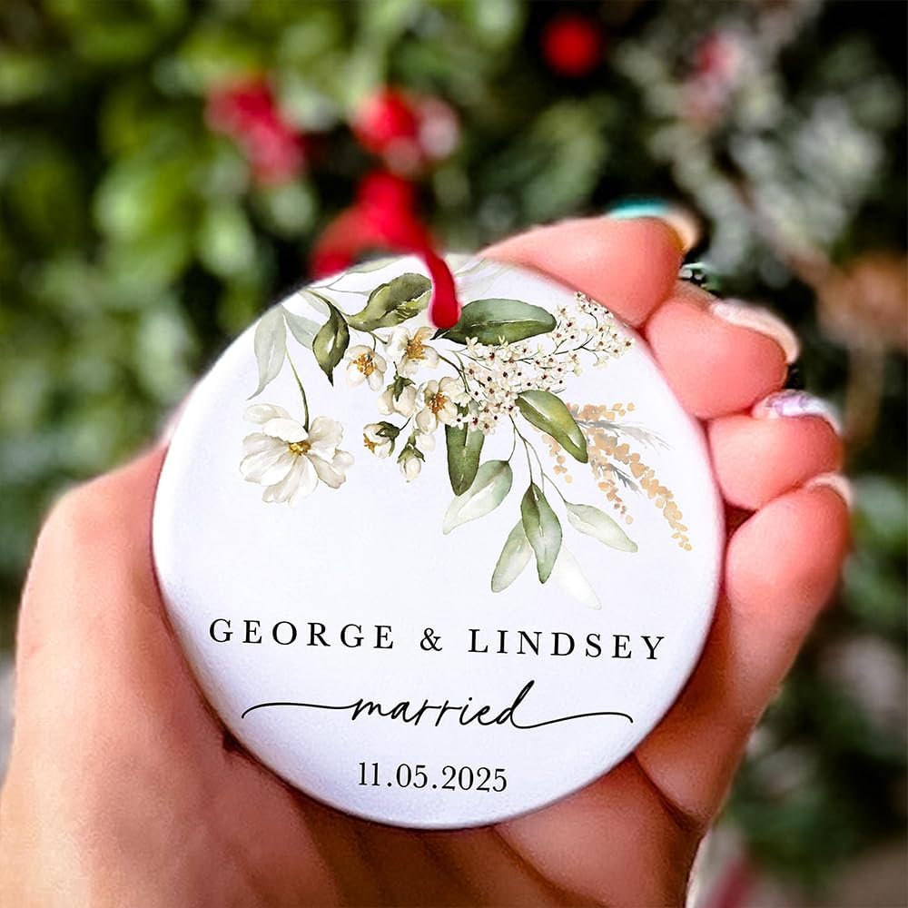 GABITA Personalized First Christmas Married Keepsake, First Christmas Married Ornament 2025, Decorations for New Couple, Married Ornament Calendar Gift 7