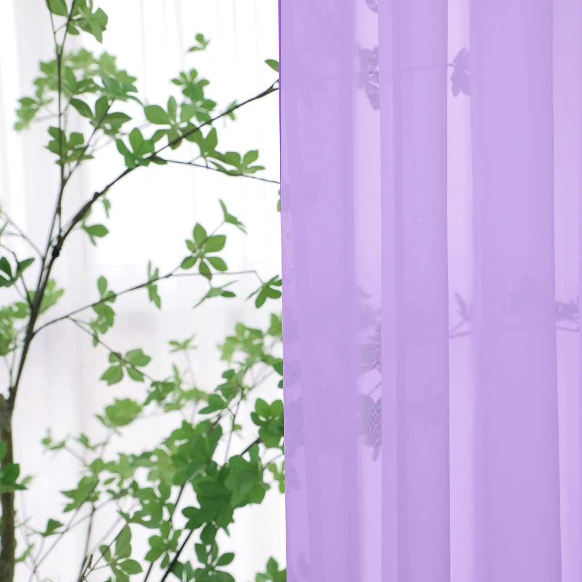 Window Purple Sheer Curtains 63 Inches Long 2 Panels Sheer Curtain Basic Rod Pocket Panel for Bedroom Children Living Room Yard Kitchen (Purple, 52" W x 63" L | 2 pcs)