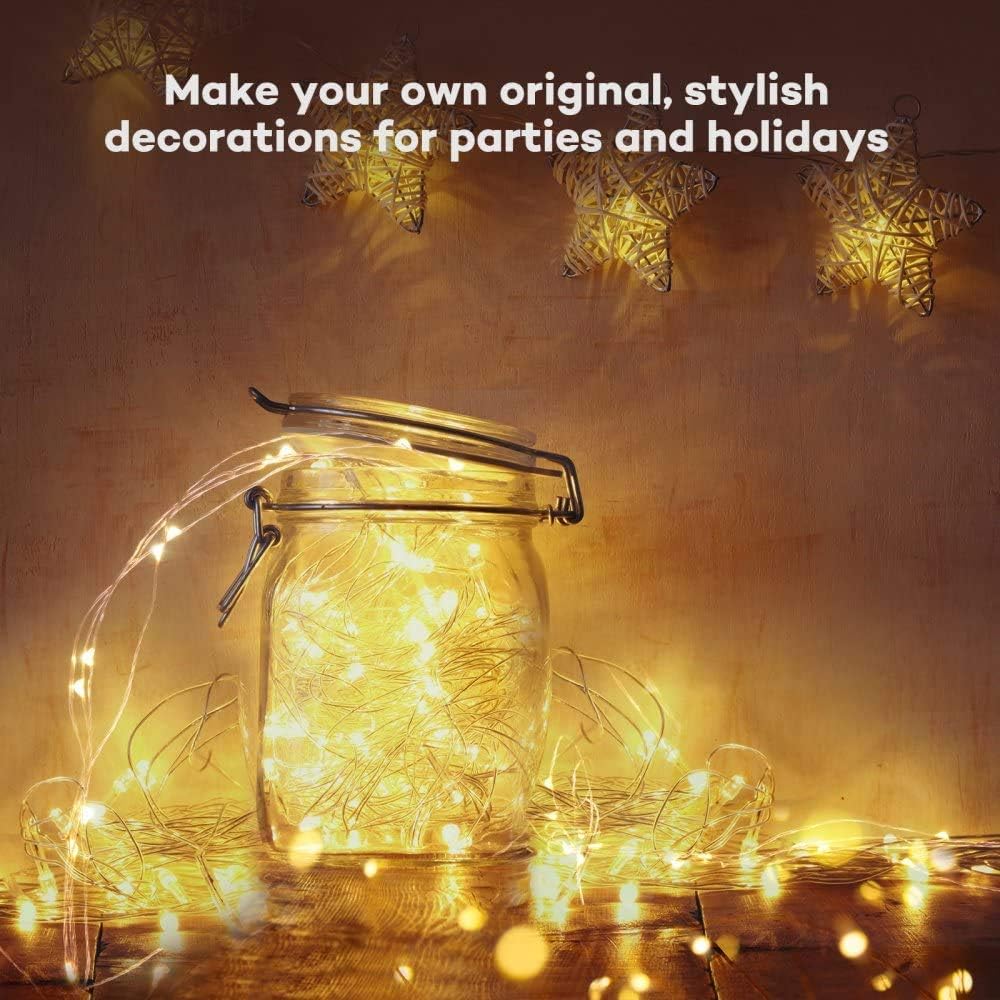 24 Pack Fairy Lights Battery Operated [3 Modes] 7ft 20 LED Mini Twinkle String Lights Waterproof Silver Wire Firefly Starry Lights for Wedding Party Mason Jars Christmas Decorations, Warm White