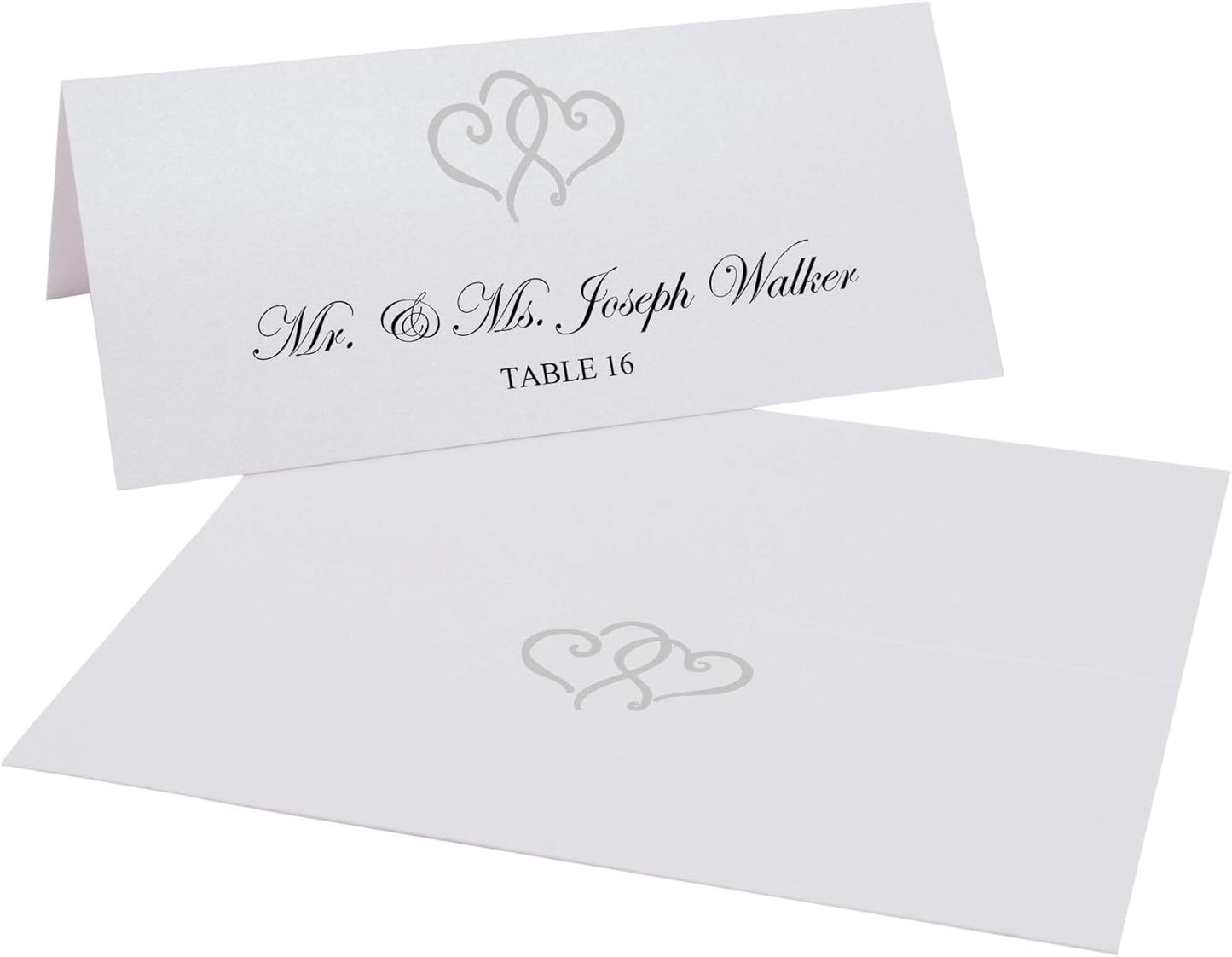 Linked Hearts Place Cards, Silver (Choose Color), Set of 150, Pre-cut and Scored - Wedding, Party, Dinner, and Special Events - Made in the USA