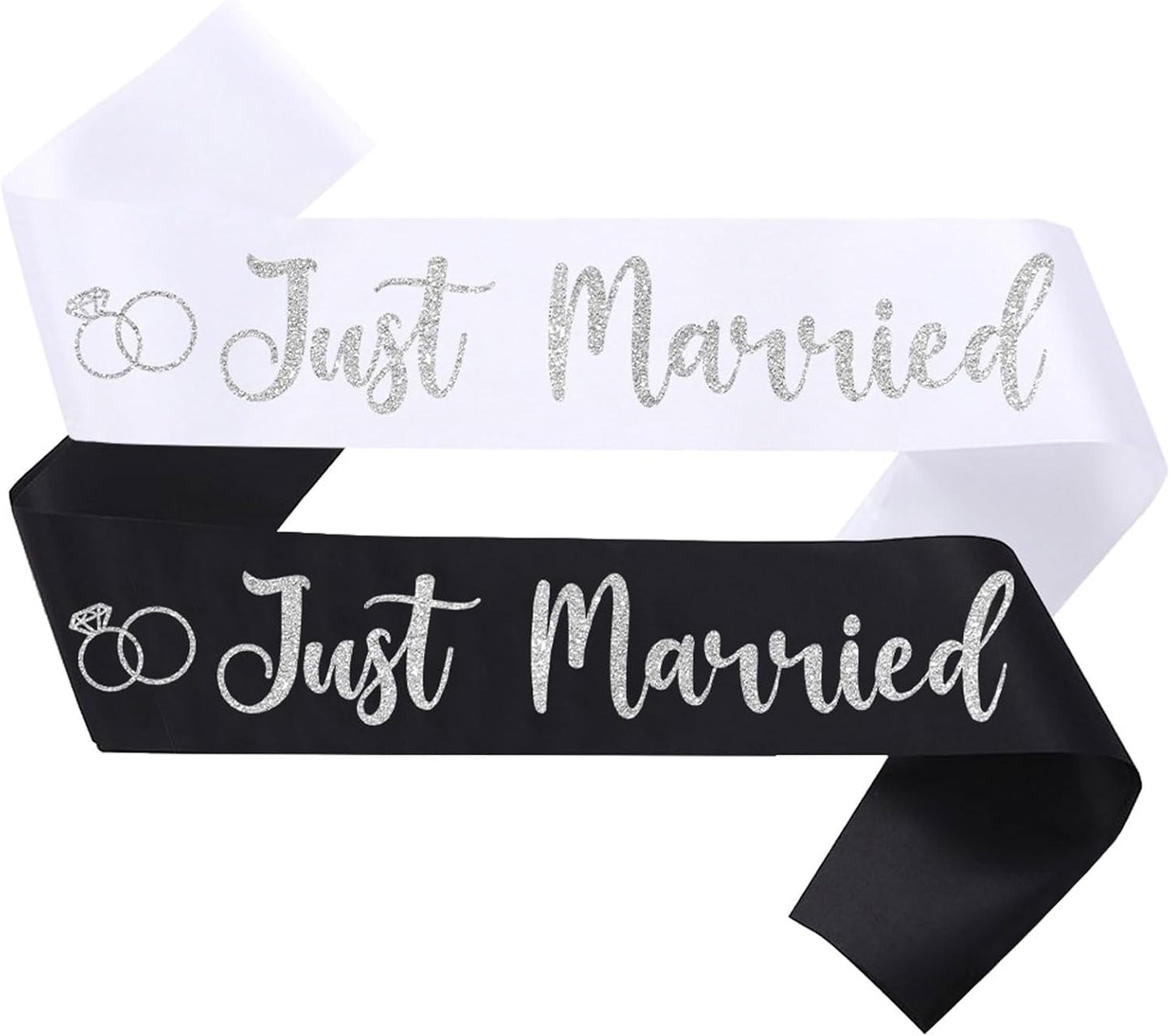 2 Pcs Bride to Be Sash and Groom to Be Sash Just Married Bachelorette Party Sashes for Wedding Bridal Shower Decorations Engagement Gifts,White Silver