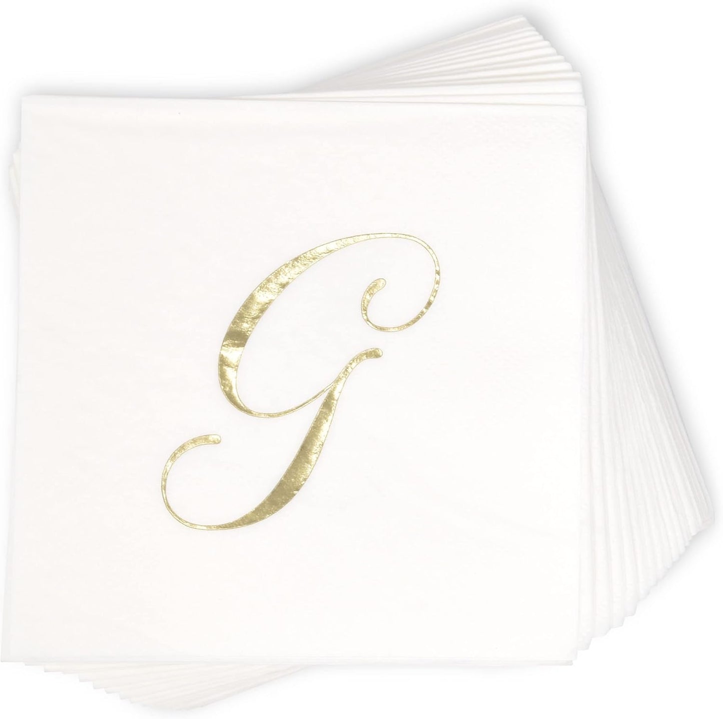 Gift Boutique 100 Gold Monogram Cocktail Napkins Letter G Disposable Paper Pack Elegant Metallic Golden Foil Hand Napkin for Powder Room Wedding Holiday Birthday Party Baby Shower Decorative Towels