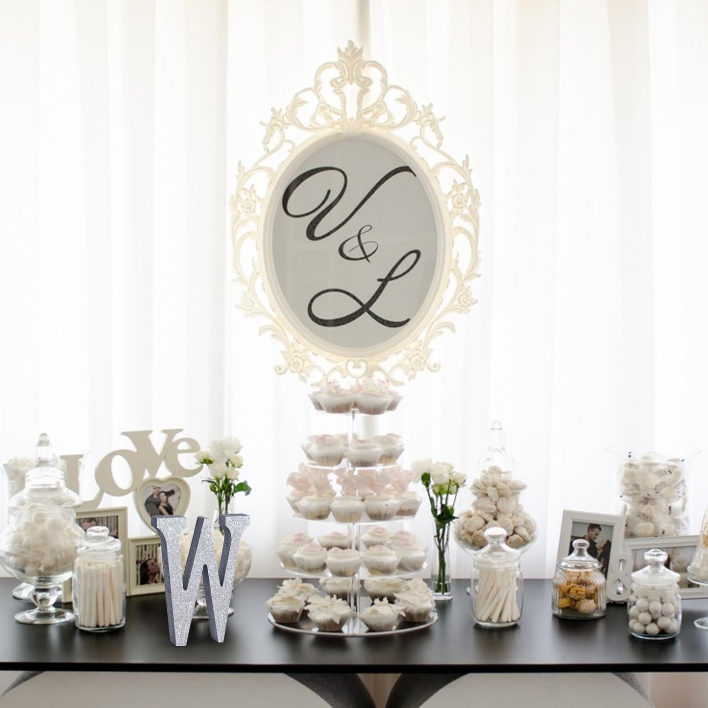 TONIFUL 8 Inch Silver Glitter Letter W Table Centerpiece A-Z Silver Birthday Party Decorations,Silver Alphabet W for Birthday,Chrismas,Graduation,Bridal Shower,Wedding,Anniversary Party Supplies