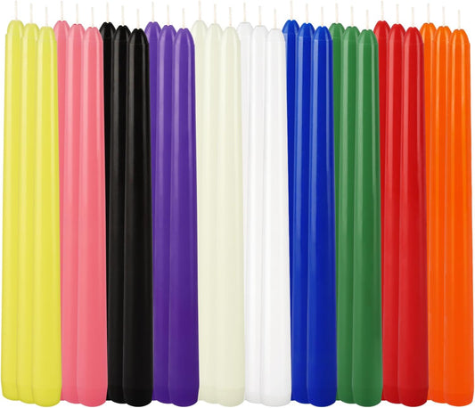 30-Pack 10-Color Taper Candles - 10 Inch Dripless & 10-Hour Burn｜Wedding/Birthday/Home Decor with Premium Wax
