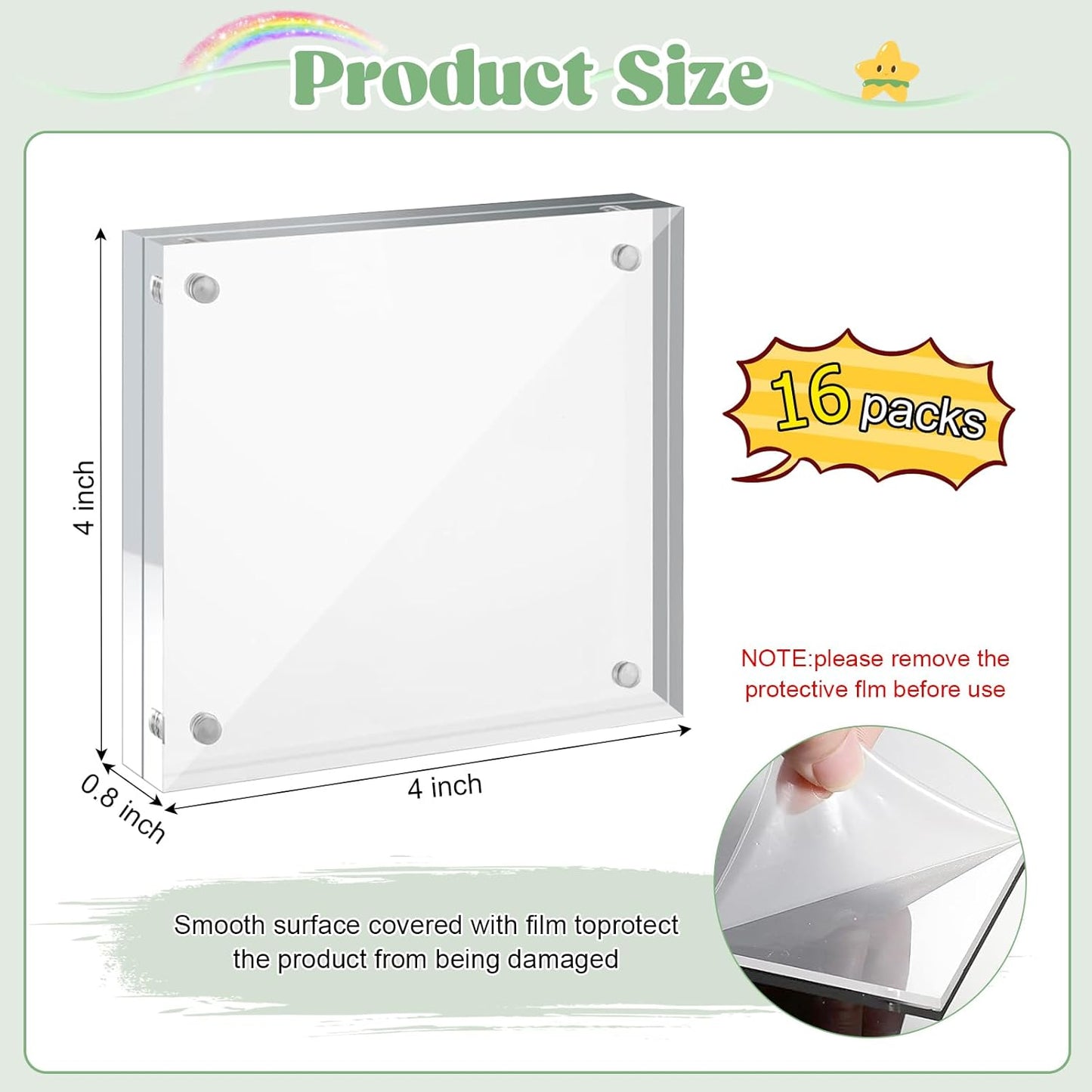 24 Pcs 4x4 Acrylic Picture Frames, Clear Picture Frames Frameless Magnetic Picture Frame Double Sided Magnetic Photo Frame Free Standing Desktop Display Stand for Bedroom Living Room Home