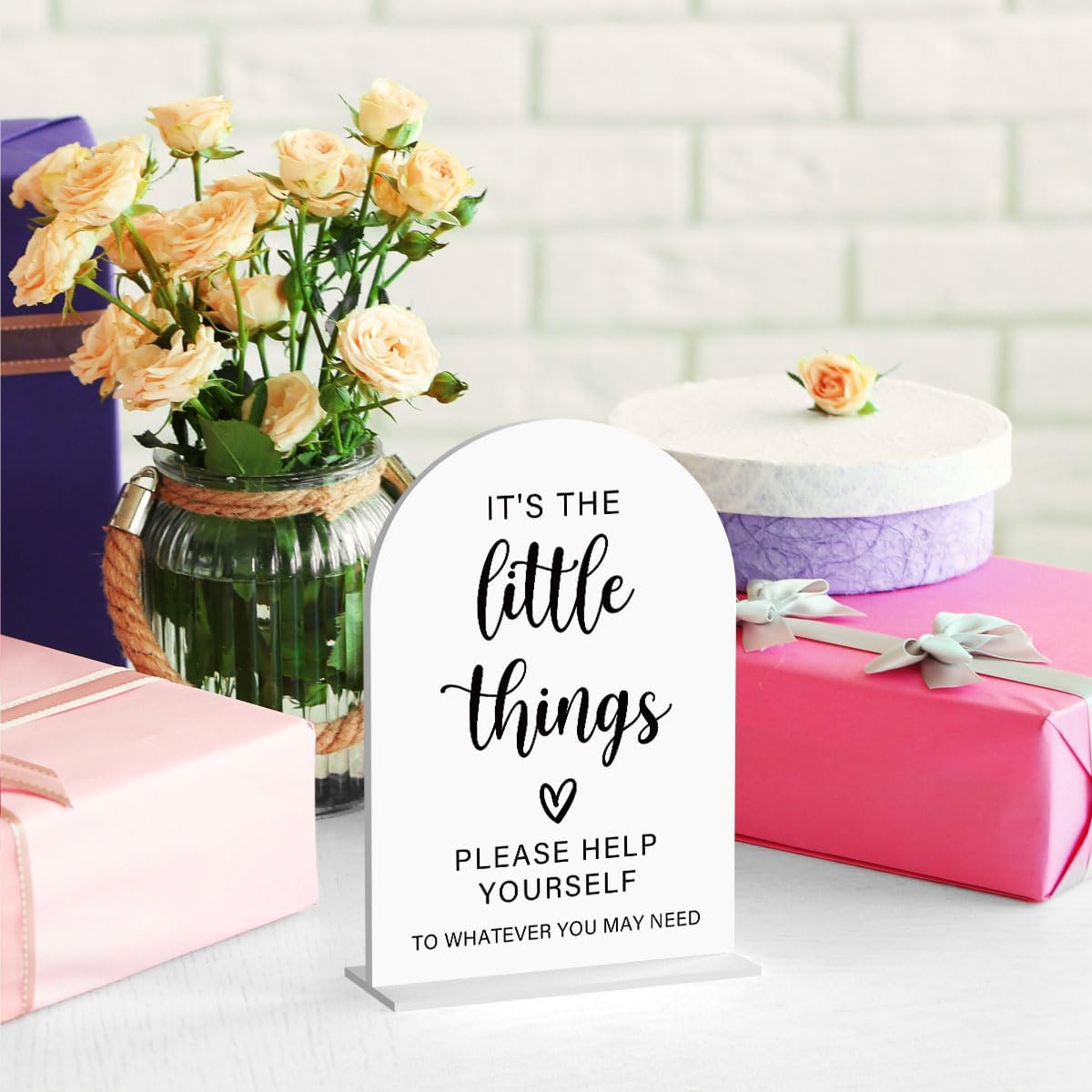 Acrylic Wedding Sign, Bridal Shower Decorations, It's the Little Things Sign for Ceremony, Modern Font Table Signs, Acrylic Table Top Signs for Wedding Reception and Event Party (White)