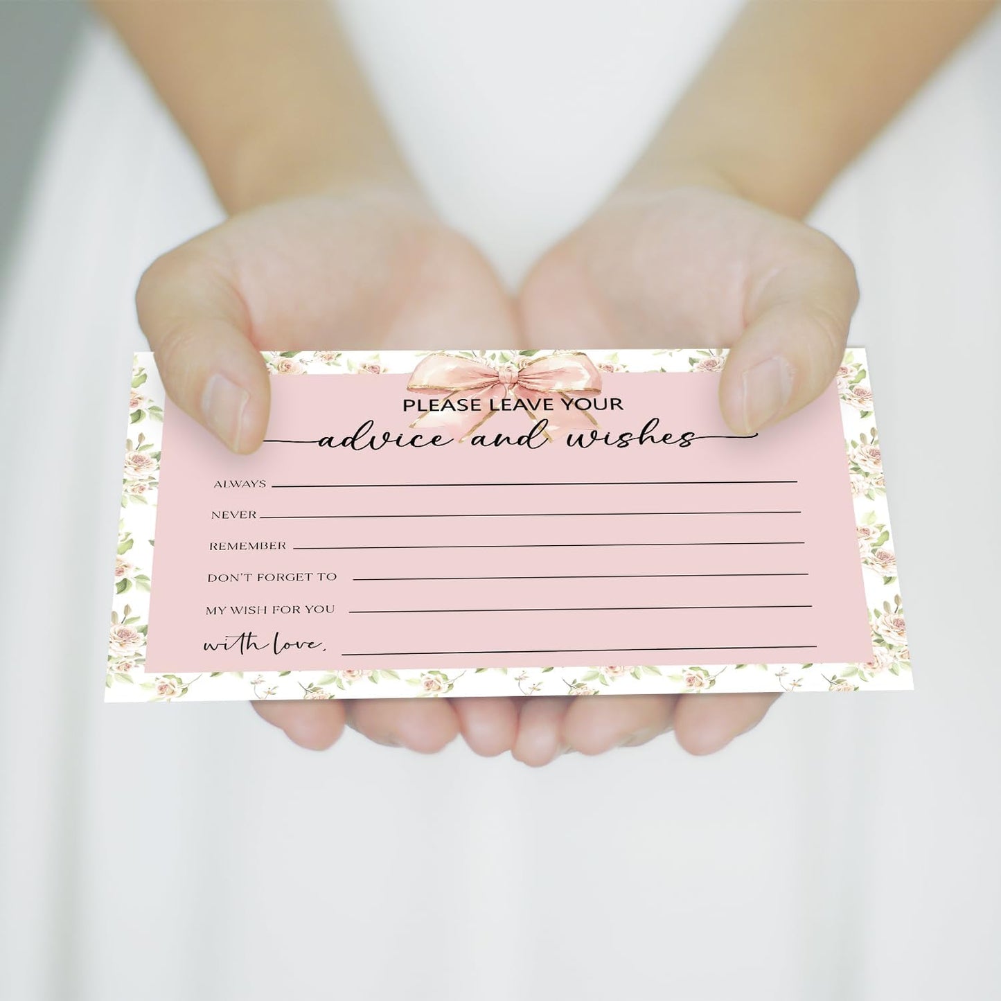 Pink Bow Advice and Wishes Card, Flower Advice Cards for The Bride and Groom, Bridal Shower,Wedding or Baby Shower, Birthday, Graduation, Retirement, Guestbook - 25 Cards -11