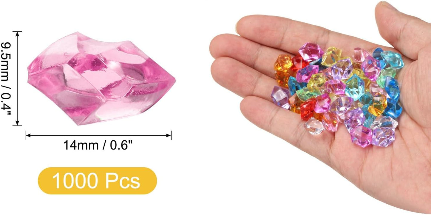 uxcell 1000pcs Fake Ice Rocks, Dazzling Clear Resin Crushed Ice Sparkling Fake Diamonds Gem Stones for Vases Fillers Table Scatter, Theme Party Favors, Pink