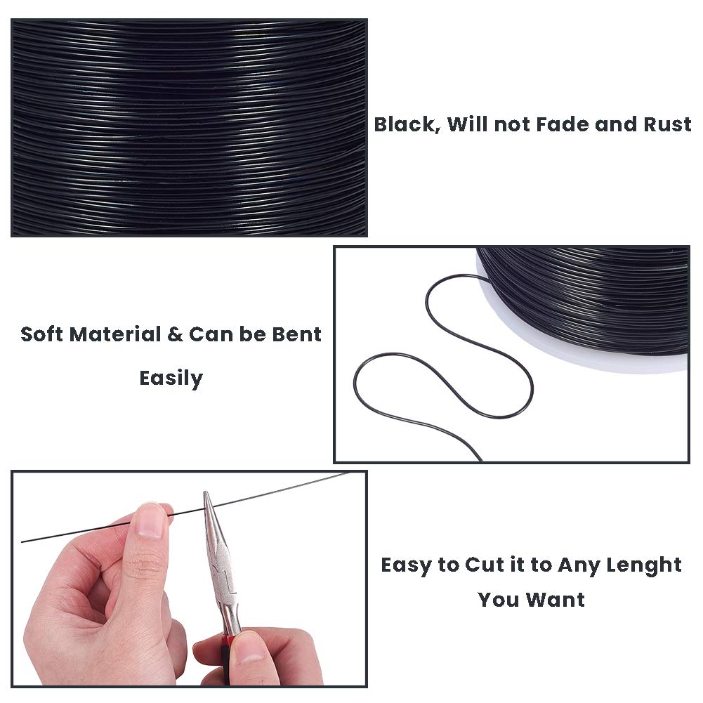 BENECREAT 20 Gauge 770FT Black Anodized Aluminum Jewelry Craft Wire for Model Craft, Gem Wrapping, Jewelry Making