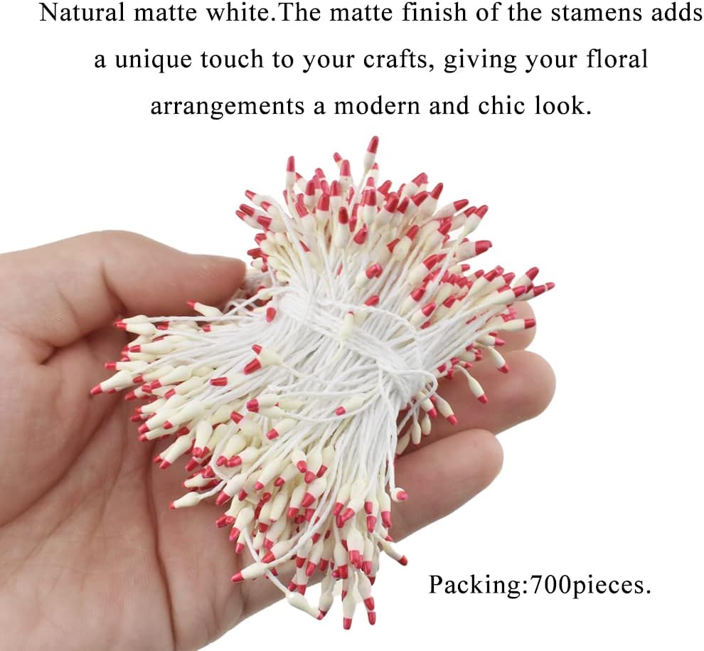 HAHIYO 700Pcs 2mm Light Yellow & Red Pearl Double Head Flower Stamen Pistil for Making, Scrapbook Decoration - Bicolor Handmade Artificial Pearlized Floral Pollen