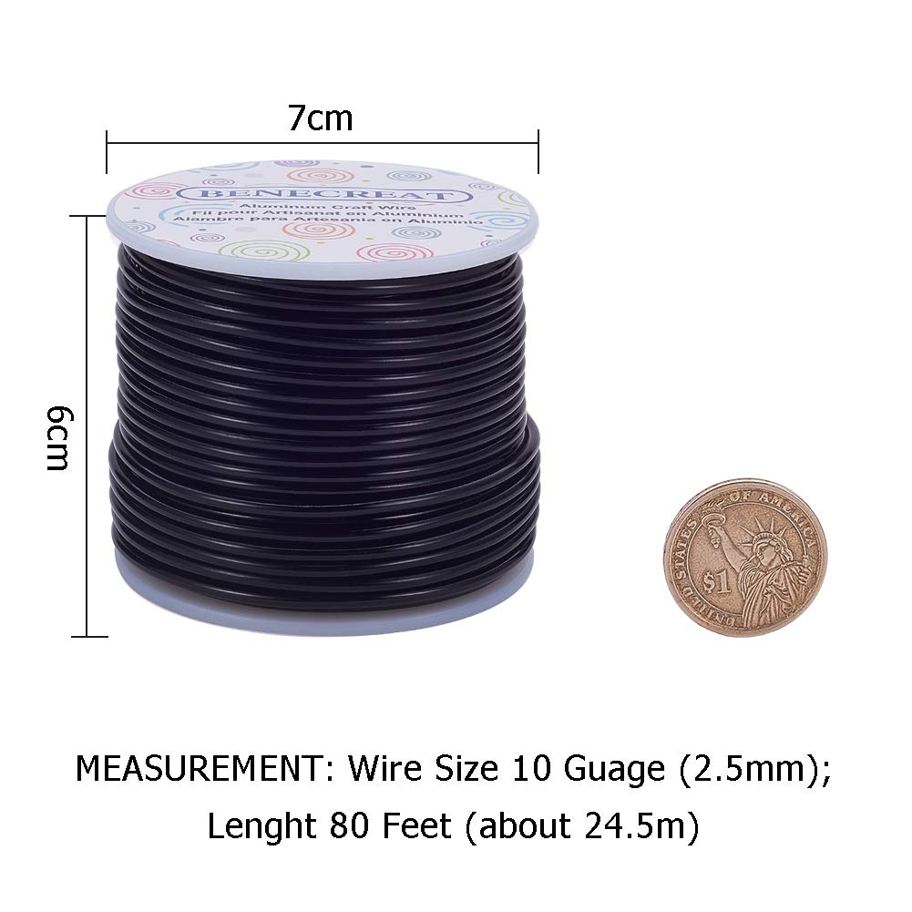 BENECREAT 10 Gauge Jewelry Craft Aluminum Wire 80 Feet Bendable Metal Sculpting Wire for Craft Floral Model Skeleton Making (Black, 2.5mm)