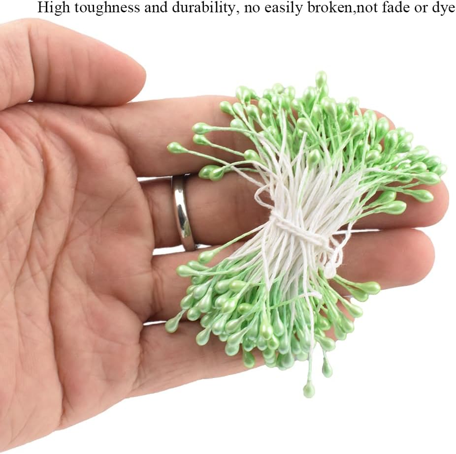 HAHIYO 700Pcs 3mm Light Green Pearl Double Head Flower Stamen Pistil Hand-Made Artificial Flower Pistil para Flore Pearlized Floral Stamen Flower Pollen Stamen for Flower Making Scrapbook Decoration