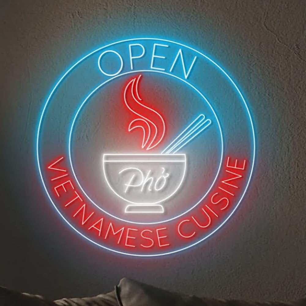 Open Vietnamese Cuisine Neon Sign, Custom Vietnamese Food Led Sign, Pho Led Light Size:23in