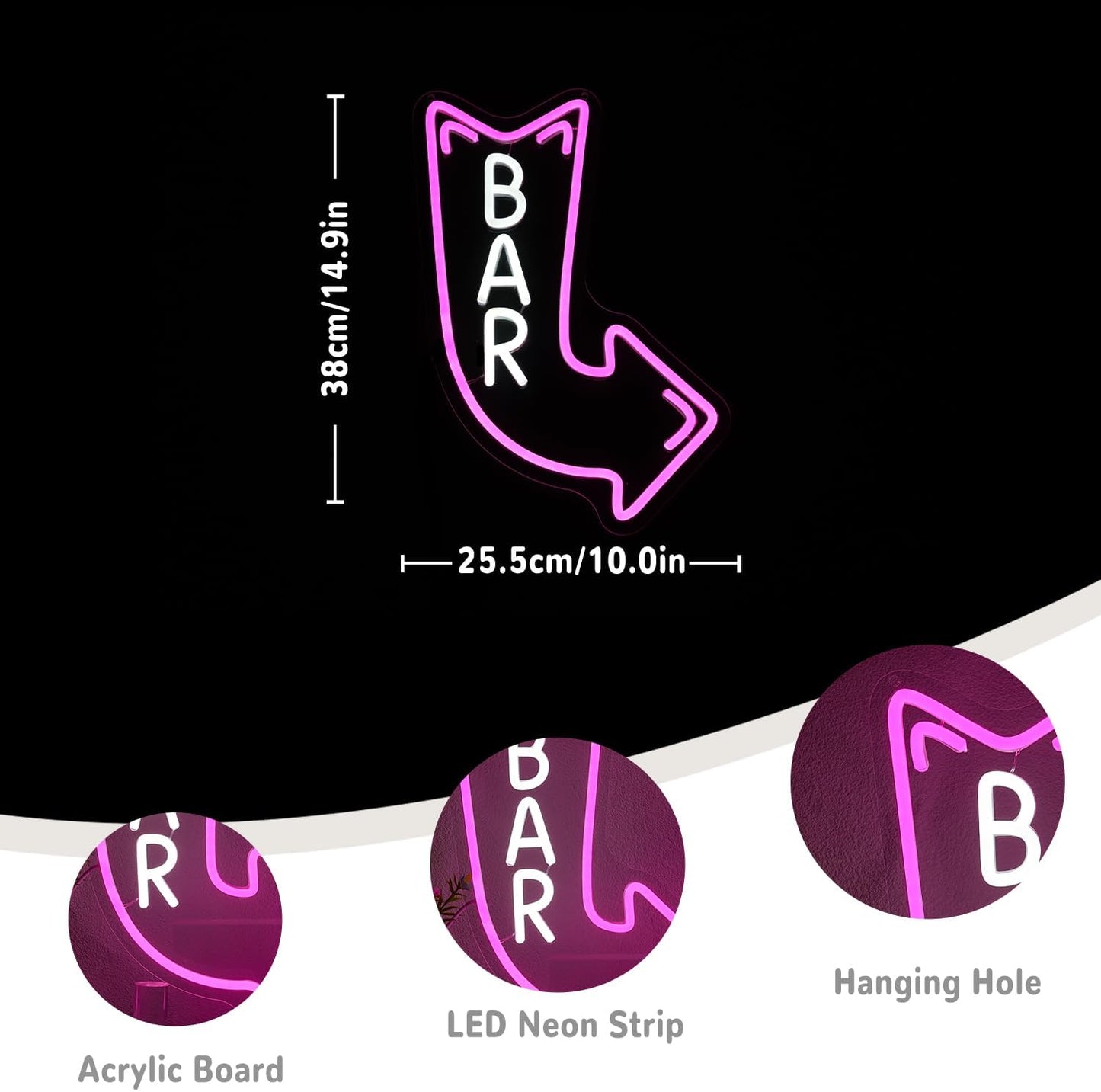 Bar Neon Sign for Wall Decor Arrow Neon Light Pink LED Neon Sign Letter Led Neon Light for Bar Man Cave Party Decoration