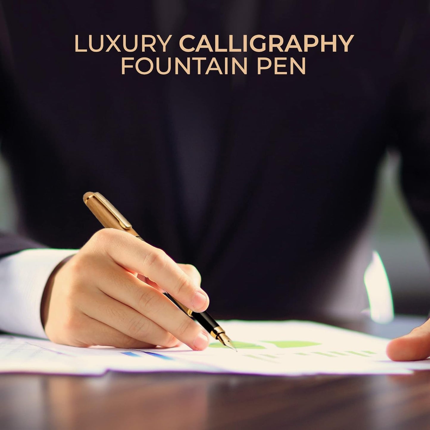 ZenZoi Wood Pen Set - Bamboo Fountain Pen w/Fine Nib & Rollerball Pen. Smooth Writing, Refillable, Vintage, Crafted, Journaling Pen. Luxury Pen Gift Set for Men, Women, Ink Converter.